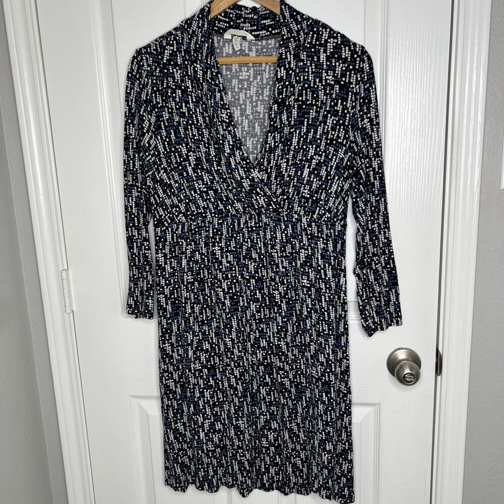 Soma Dress Nightgown Size Large Crossover Top Blue Black White Jersey Knit - Picture 1 of 8